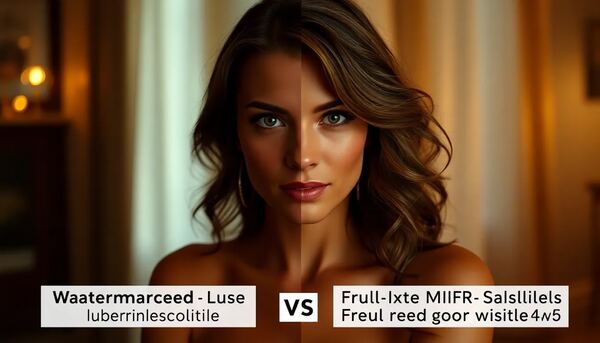 A side-by-side view of watermarked tube clips versus full exclusive 4K MILF downloads on a premium site