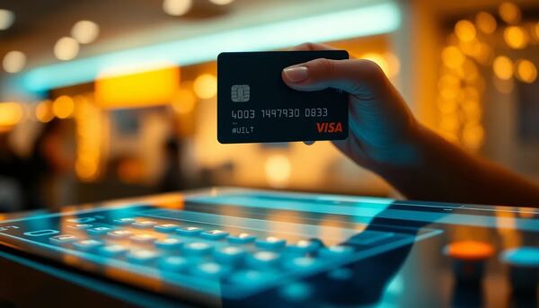 Close-up of a credit card hovering over a MILF paysite checkout screen